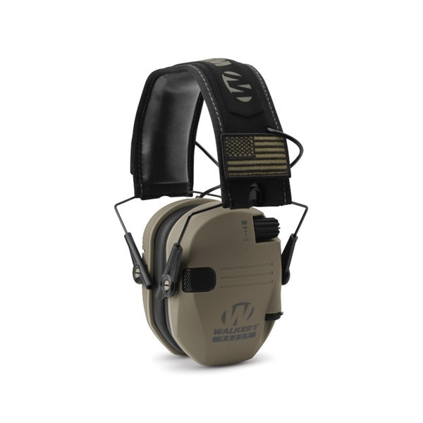 WALKERS RAZOR SLIM ELECTRONIC PATRIOT MUFF FLAT DARK EARTH 23DB WITH FREE 4 PATCH KIT